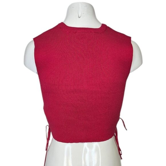Zara Ribbed Tie Side Cut Outs Cropped Top, Hot Pink, Stretch, Size Medium - Picture 5 of 8